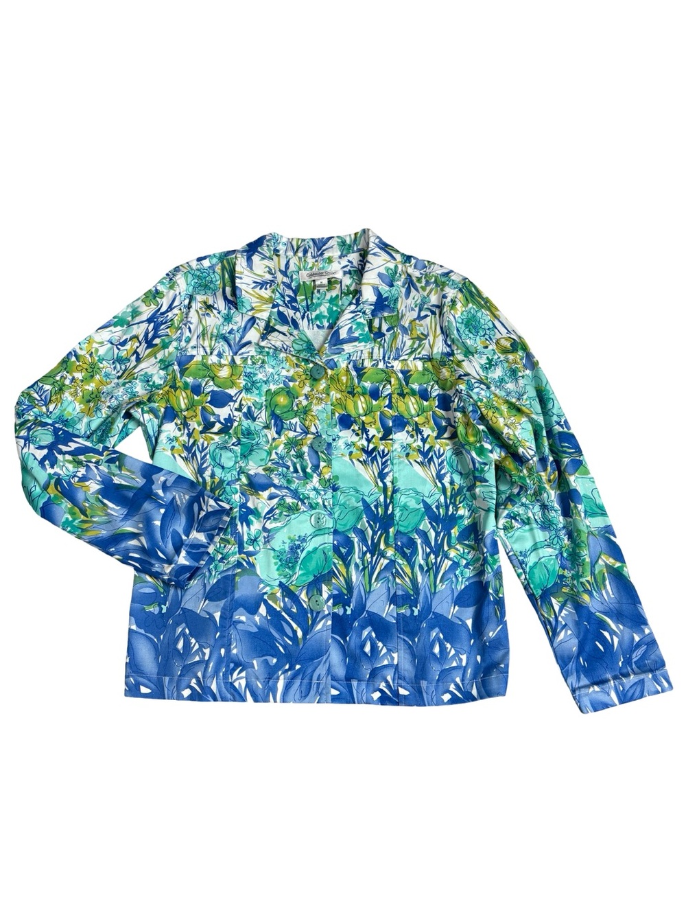 Coldwater Creek Watercolor Floral Print Lightweight Cotton Jacket